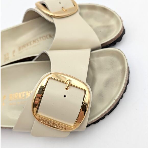 Birkenstock Madrid Big Buckle Natural Leather Patent High Shine Sandals USW8/M6 - Picture 12 of 13